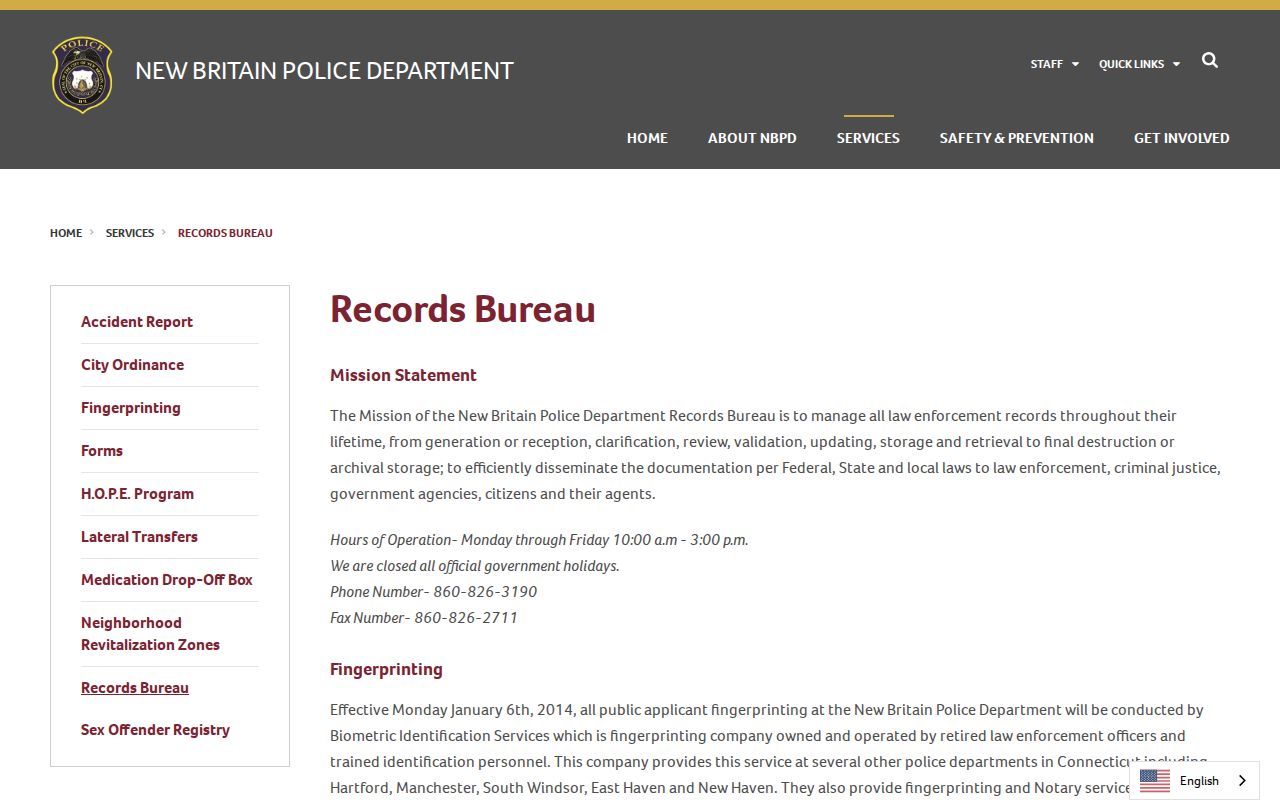 Hartford County arrest search New Britain Police Records Bureau information