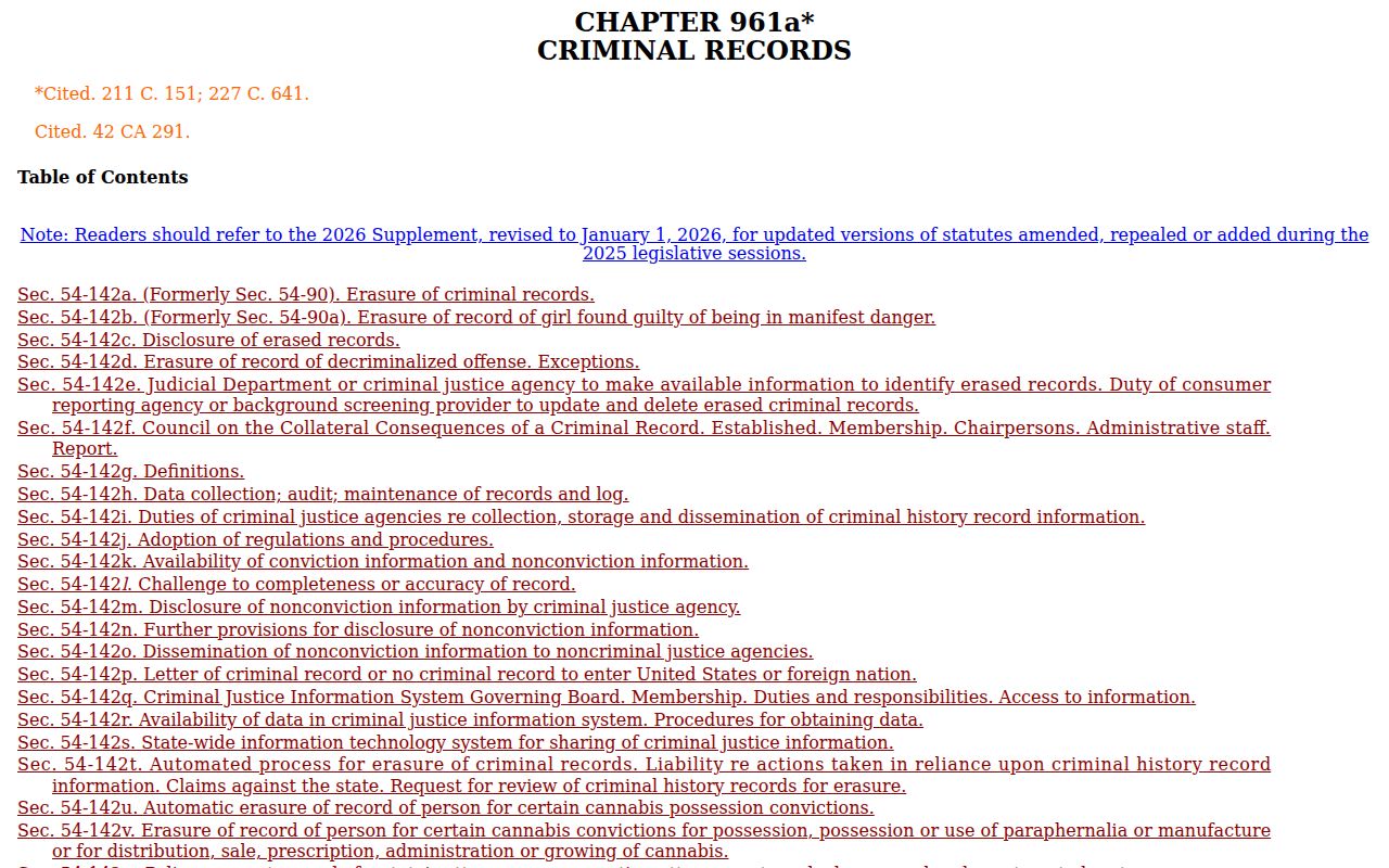 Hartford County court case lookup Connecticut erasure statutes