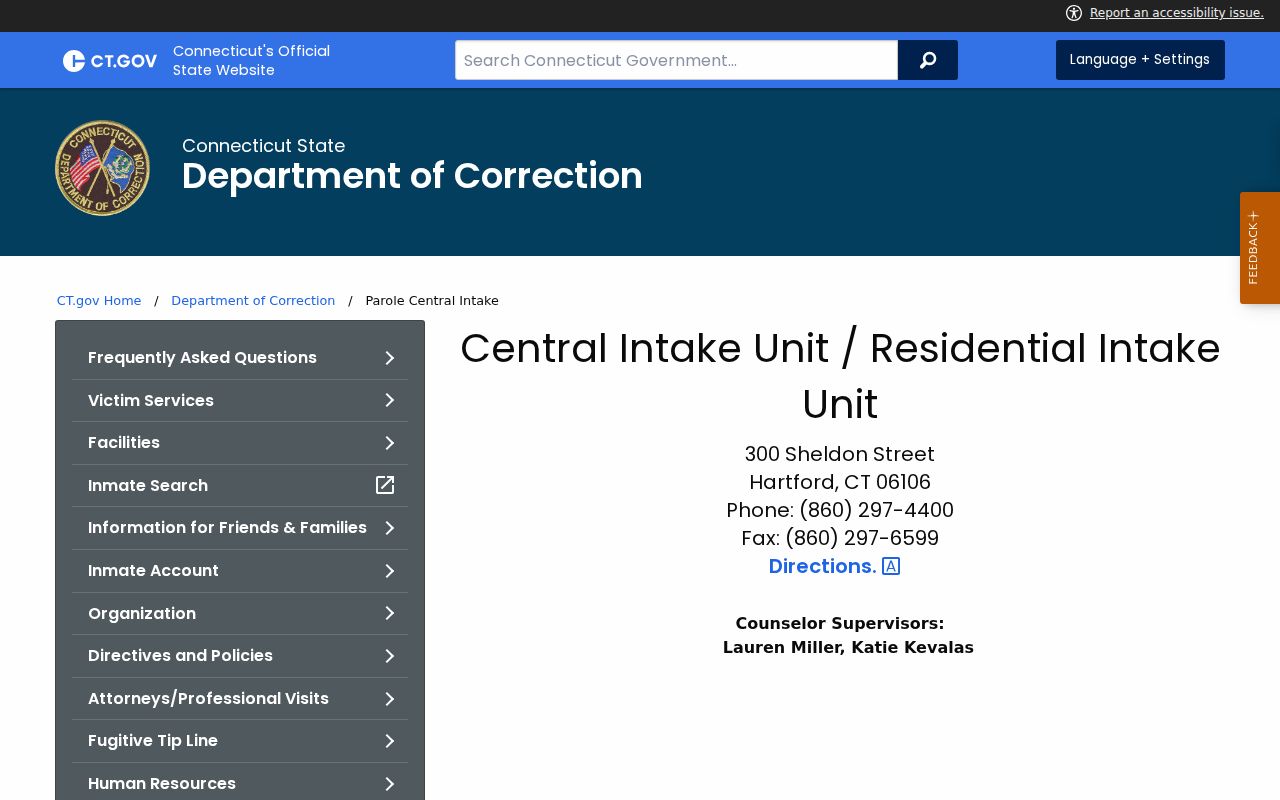 Hartford County court case lookup Parole Central Intake information