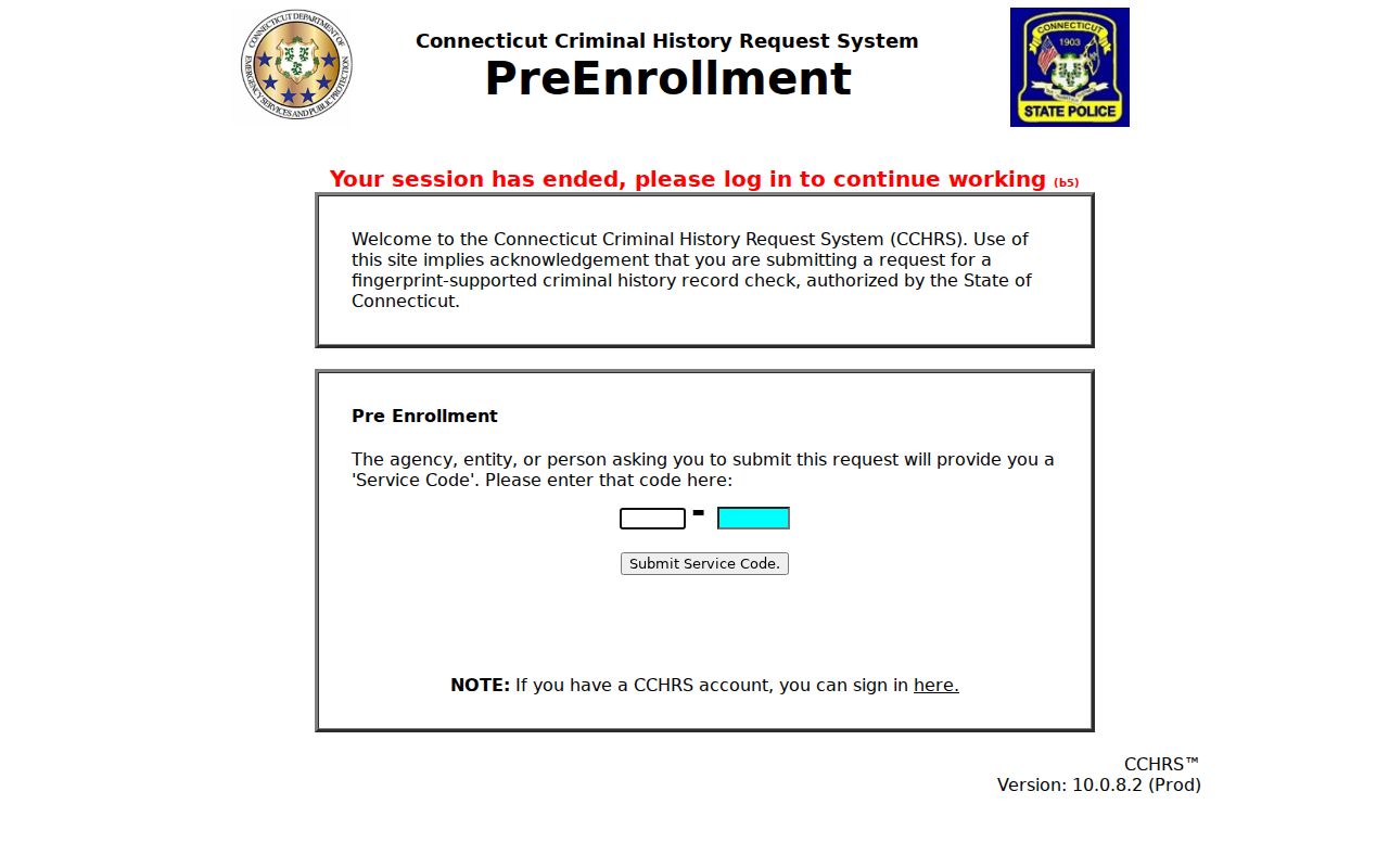 Hartford County criminal history CCHRS pre-enrollment screen